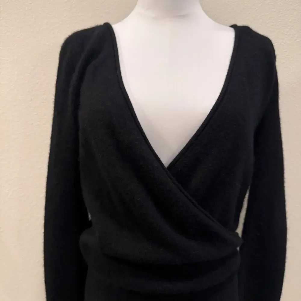 Aqua Black 100% Cashmere Mini Sweater Dress Black Long Sleeve Luxury Old Money